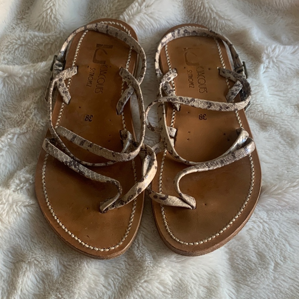 K.Jacques Snakeskin Sandals - Tan and Cream